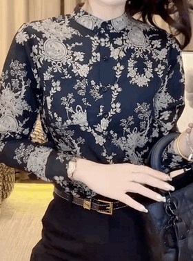 醋酸真丝雪纺衬衫女法式立领衬衫春秋冬长袖OL上衣气质高级感衬衣