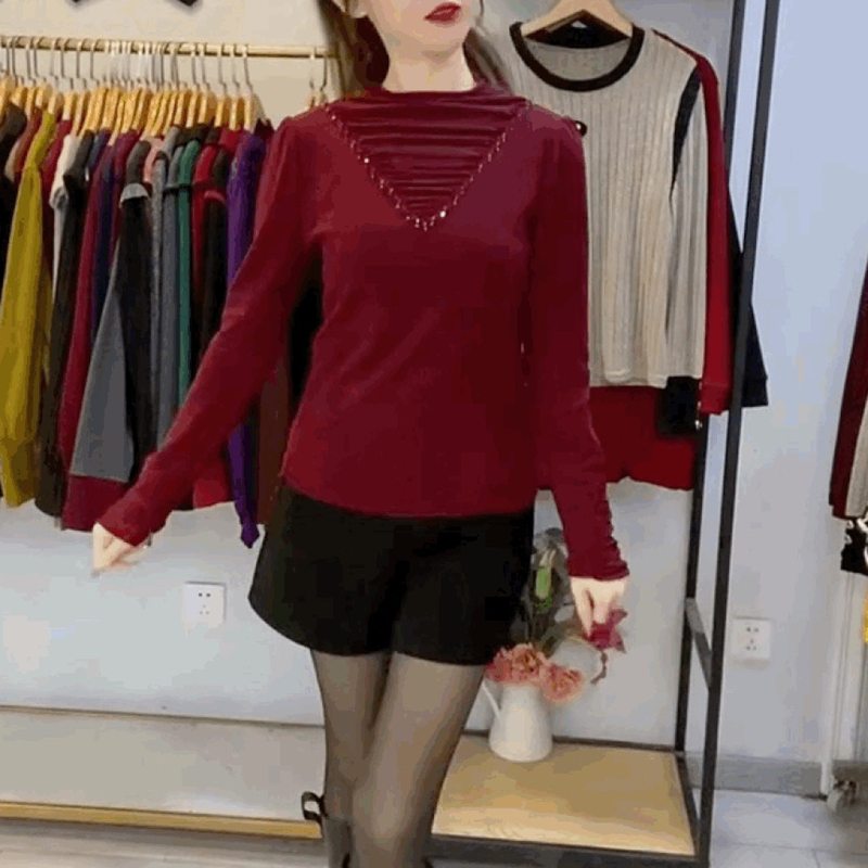 磨毛加薄绒保暖T恤衫女