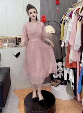 洋气高级感清新淡雅雪纺连衣裙女