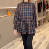 女宽松小衫 格子衬衫 显瘦衬衣别致设计感娃娃服上衣 复古中长款 法式