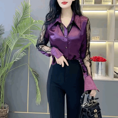 法式设计感蕾丝拼接衬衫女