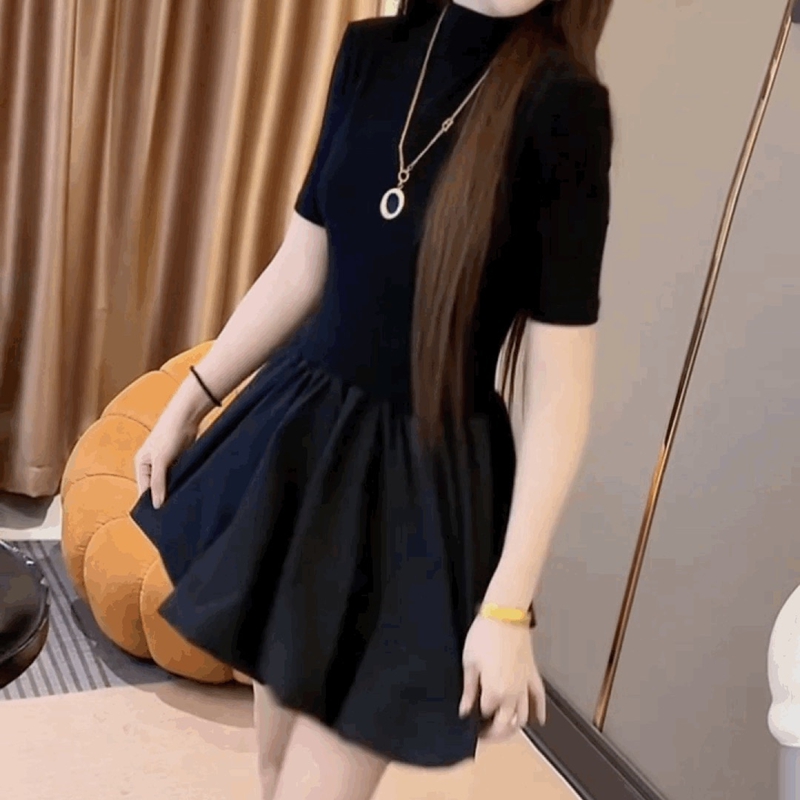 短裙夏季立领短袖连衣裙女潮