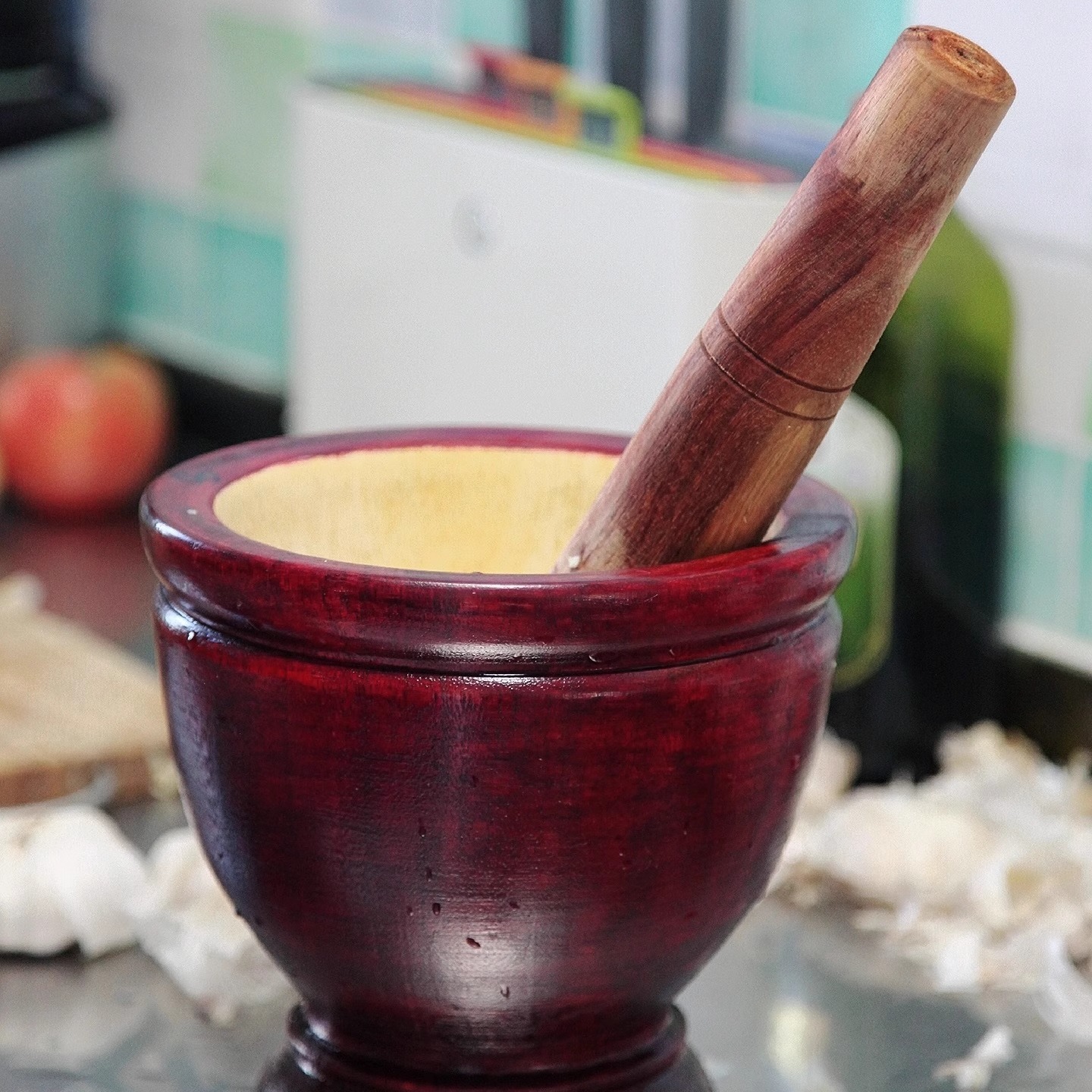 实木捣蒜器家用商用摆摊木制舂鸡脚手动研磨棒厨房用品大号蒜臼子