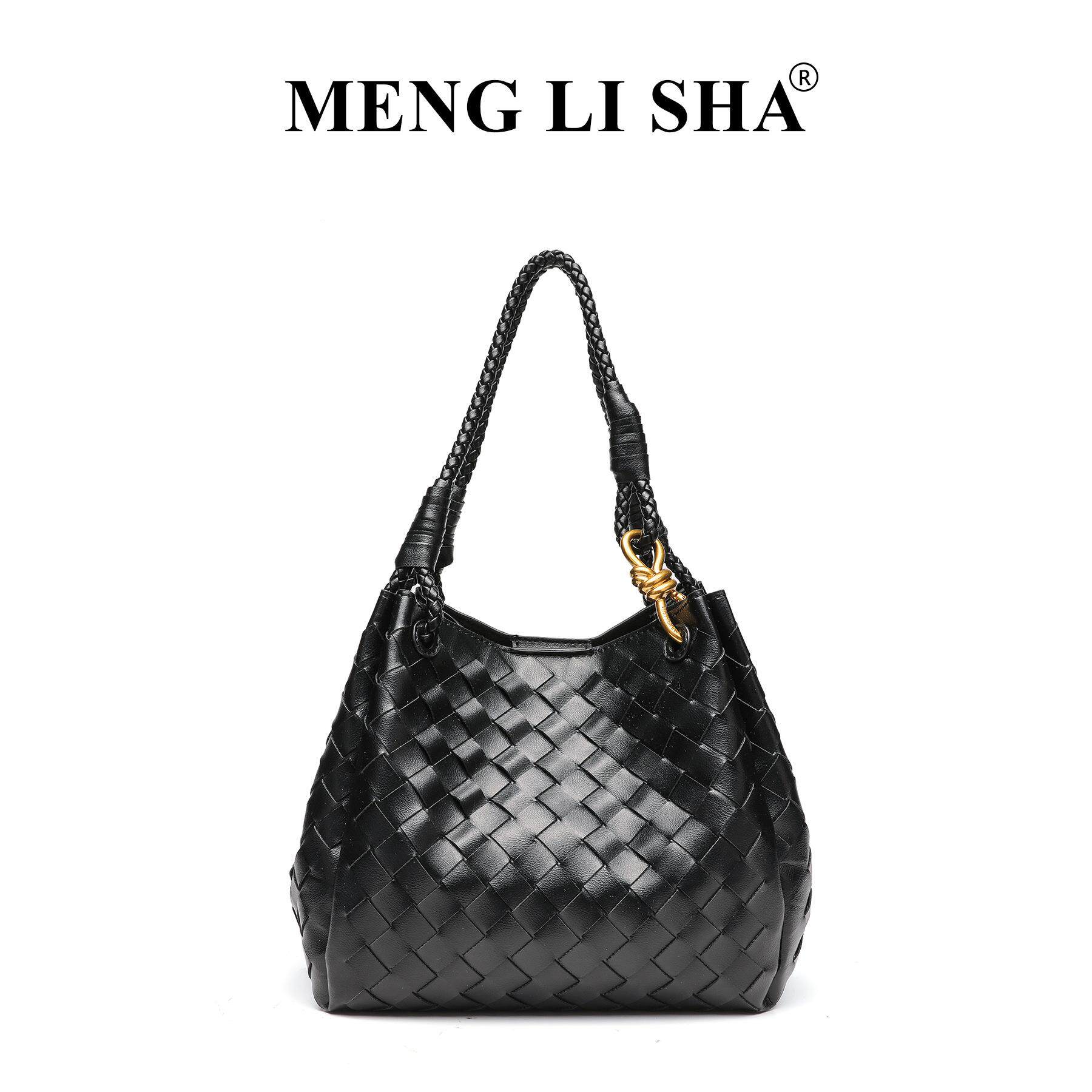 MENGLISHA/梦丽莎新款老钱风手提水桶包通勤单肩斜挎编织降落伞包
