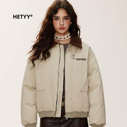 HETYY男女同款美式复古翻领羊羔毛棉衣棉服冬季加厚保暖宽松外套