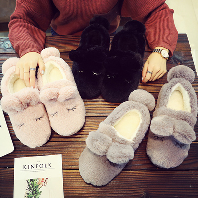 冬季保暖情侣男女卡通包跟加厚底毛毛可爱防滑室内居家月子棉拖鞋