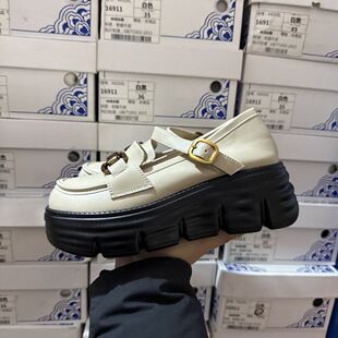 女春秋浅口透气增高乐福鞋 7cm轻便商场撤柜断码 厚底真皮玛丽珍鞋