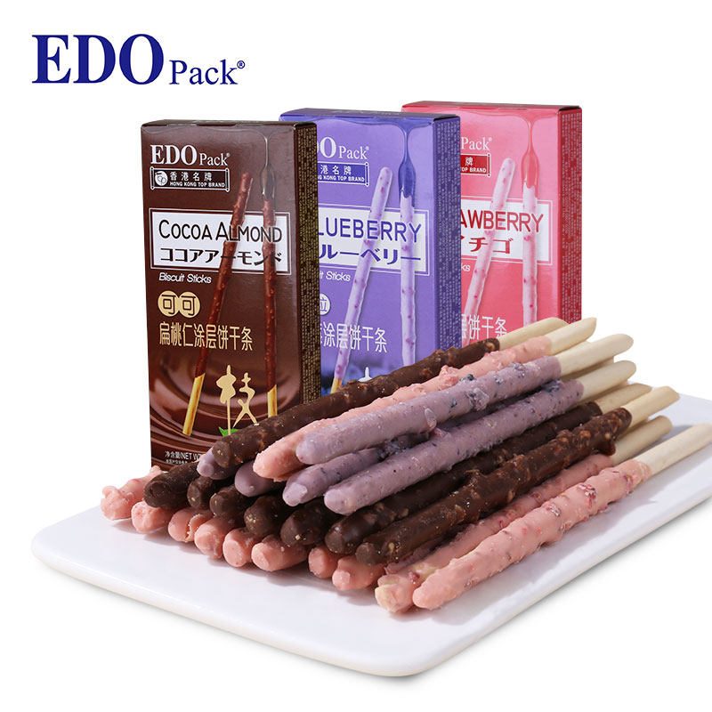 EDO Pack蓝莓涂层饼干条草莓味好吃的可可扁桃仁饼干棒休闲零食品