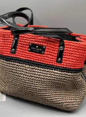 【9新】kate spade | 中古藤编撞色编织手提包 托特包