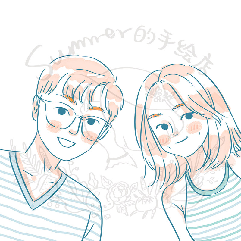 summer的手绘店单色风q版头像定制设计插画卡通形象温暖生日婚礼