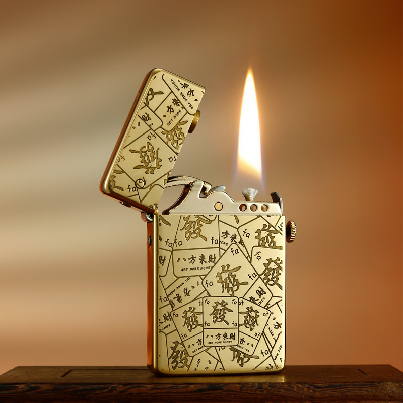 佐罗八方来财爬犁煤油打火机弹射点火创意机械复古黄铜生日礼物男