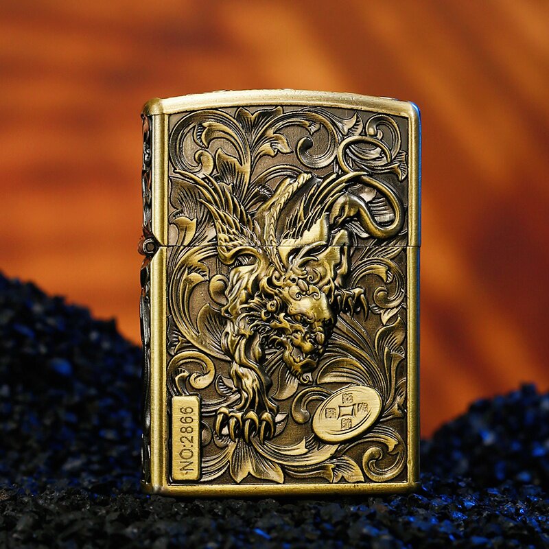 佐罗煤油打火机财色双收飞天貔貅唐草浮雕限量创意防风砂轮火机男