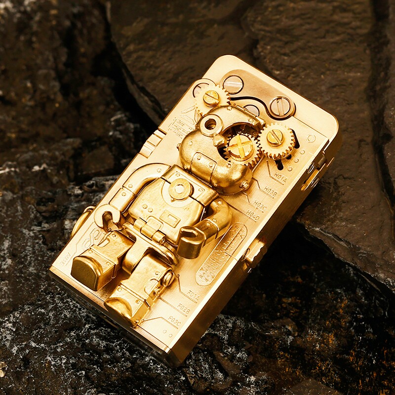 龙舌煤油打火机机械熊齿轮联动弹射复古手工创意个性黄铜火机礼物