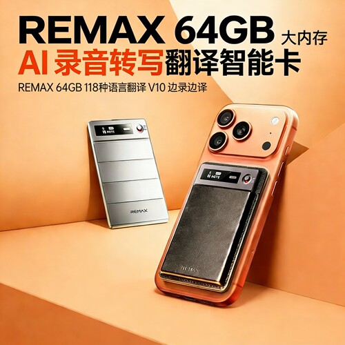 REMAX V10 AI智纪卡录音转写翻译智能卡64GB118种语言苹果通话录音双麦降噪超薄机身长续航专业语音转文字