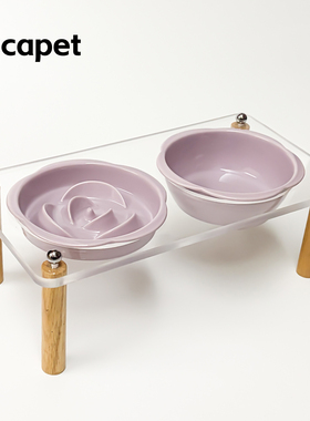 陶瓷猫狗碗亚克力架猫碗狗盆慢食碗缓食碗双碗增高护颈防黑下巴