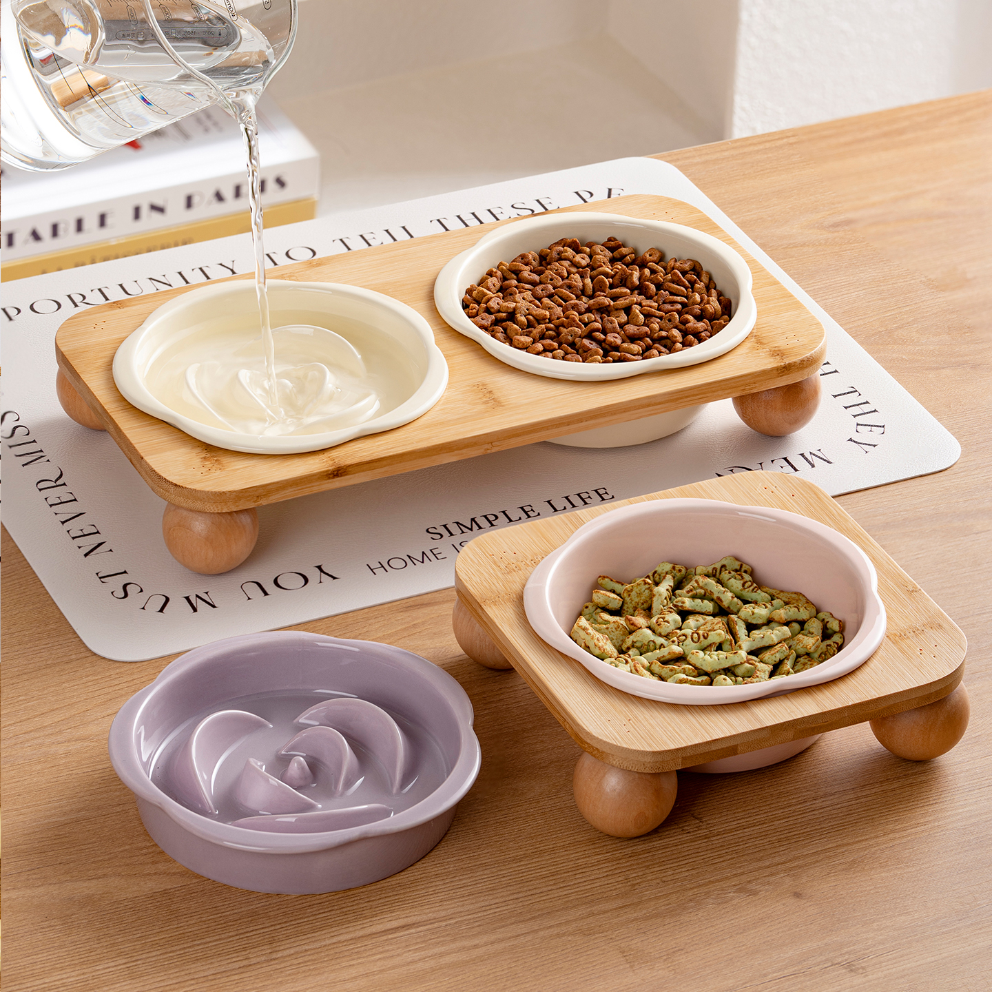 Qcapet陶瓷猫碗带架防黑下巴