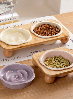 宠物用品陶瓷猫狗碗猫咪食盆慢食碗黑下巴日韩猫碗带架