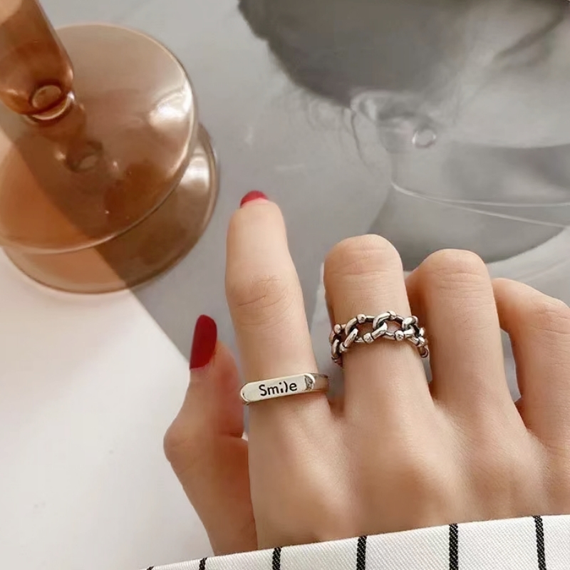 小众设计笑脸花边纯银戒指送女友