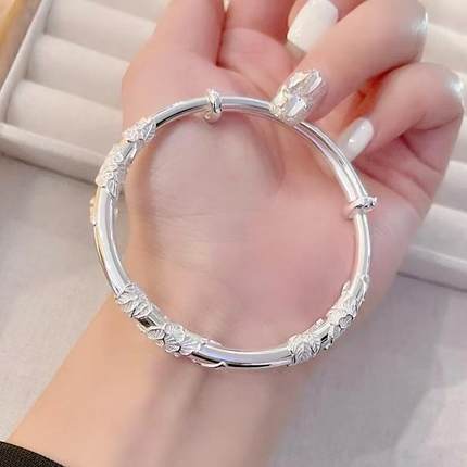 繁花纯银手镯女莫比乌斯999实心足银镯子竹节光面手环送女友礼物