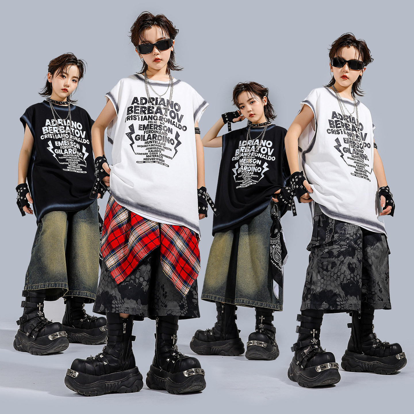 儿童hiphop街舞演出服男童嘻哈炸街背心套装少儿男孩架子鼓服装潮