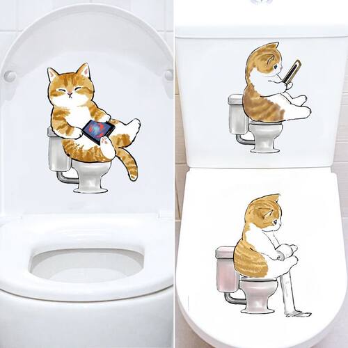 新款可爱猫咪马桶贴纸装饰卫生间厕所浴室自粘时尚防水贴画马桶盖