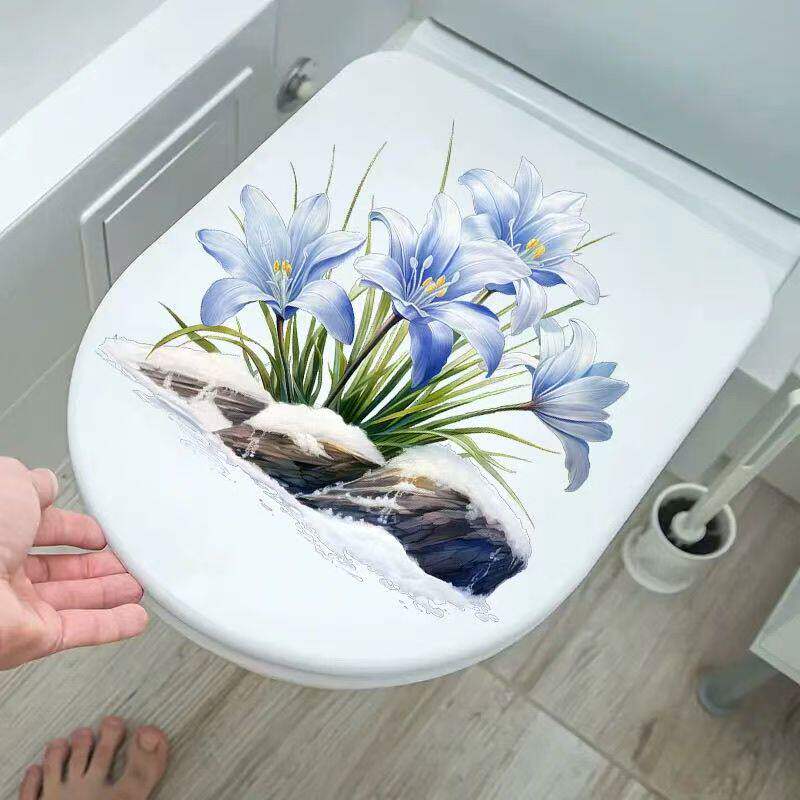 清新简约植物花朵墙贴纸浴室瓷砖厕所马桶盖子贴画水箱装饰遮丑