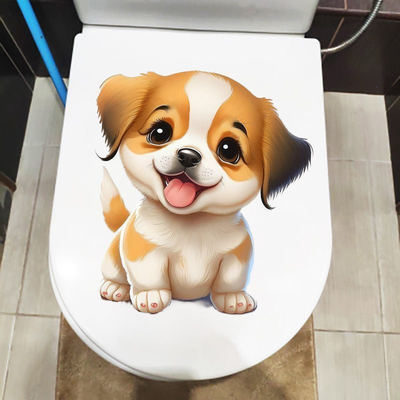 可爱开心吐舌狗家居卧室墙体装饰贴画洗手间防水马桶贴纸