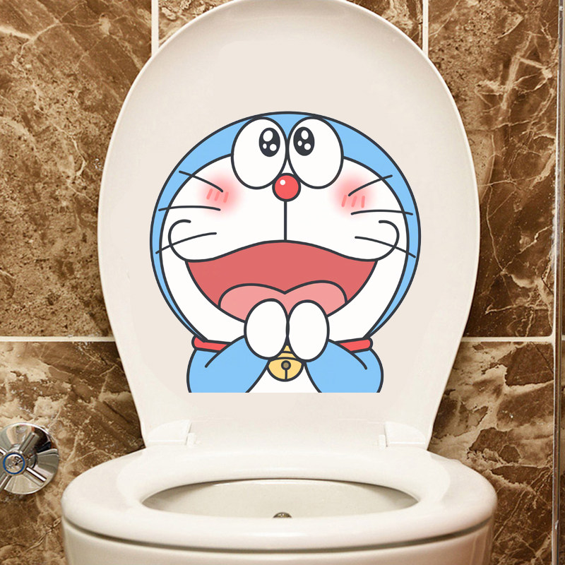 可爱卡通马桶贴纸卫生间防水创意机器猫贴画个性搞笑马桶盖装饰贴