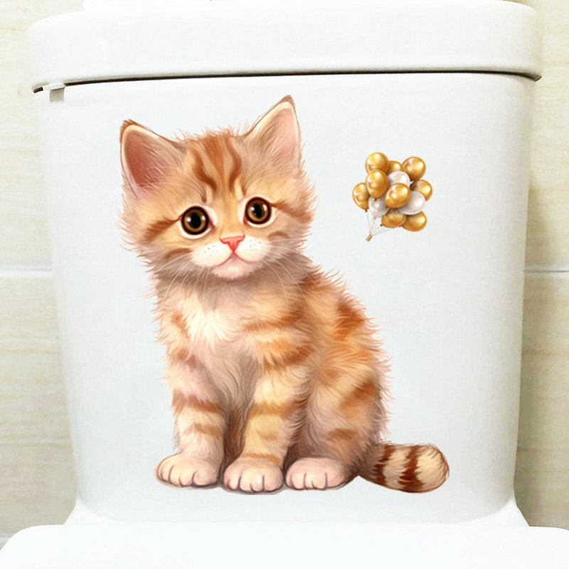 气球猫咪卧室客厅装饰贴画防水自粘厕所马桶贴纸