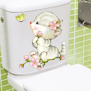饰贴画创意猫咪可爱卡通狗狗厕所防水冰箱搞笑马桶贴纸翻新 马桶装