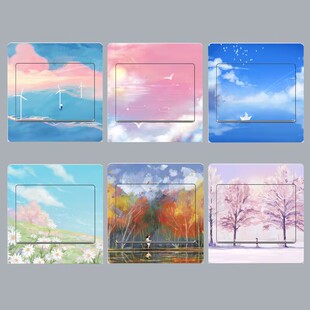 创意网红手绘风景开关插座贴纸自粘防水遮丑装饰画拍2送1套遮洞贴