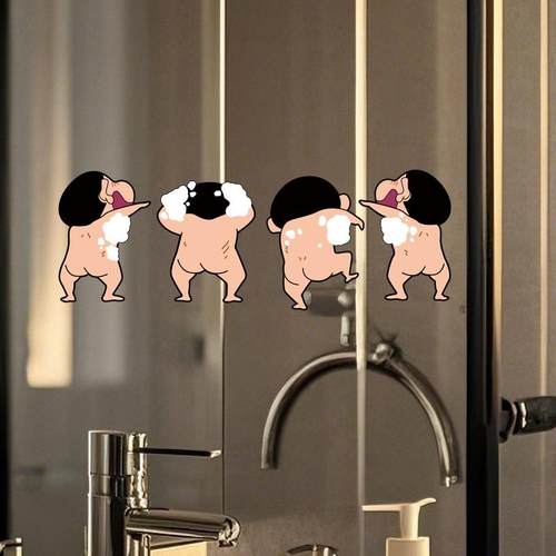 蜡笔小新卧室镜子装饰贴纸卫生间镜面可爱贴画浴室玻璃门防水贴膜