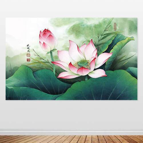 荷花自粘画墙壁贴画防水装饰画