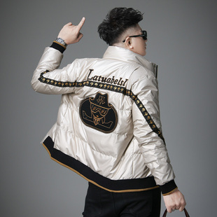 冬季新款90白鸭绒羽绒服男款高端潮牌立领刺绣保暖防寒服外套男装