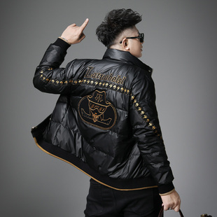 欧货潮牌刺绣羽绒服男士冬季保暖防寒服男装90白鸭绒高端立领外套