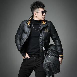 欧货男士加厚羽绒服外套2025冬季新款90白鸭绒立领保暖短款防寒服