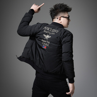 欧货高端棒球领羽绒服男士冬季新款刺绣90白鸭绒夹克男款修身外套