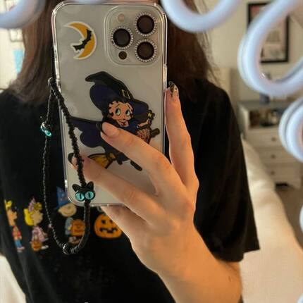 猫眼独眼小怪兽蓝眼卡通女生手机链腕带百搭可爱黑猫手机绳挂饰