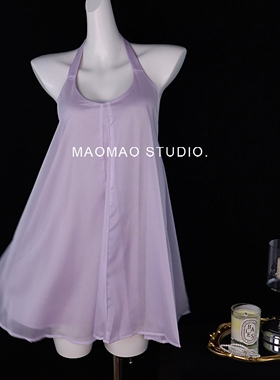 性感睡衣女赵露思同款连衣裙挂脖款吊带睡裙夏天露背冰丝可爱纯欲