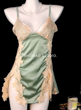 性感睡衣女款2025新款蕾丝高级感吊带胸垫睡裙小胸冰丝纯欲套装夏
