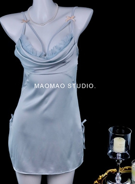 法式蕾丝纯欲风冰丝睡衣女舒适轻薄露背性感吊带裙网纱缕空家居服