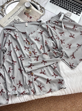 2025新款睡衣女春秋时尚螺纹冰丝休闲可外穿长袖长裤家居服两件套