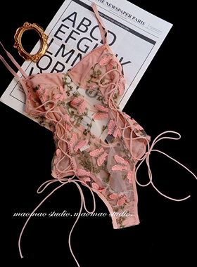 网纱诱惑连体睡衣蕾丝刺绣镂空透明性感吊带睡衣