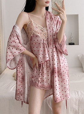 冰丝性感睡衣女2025烧花波点丝绸缎面蕾丝吊带套装带胸垫家居服