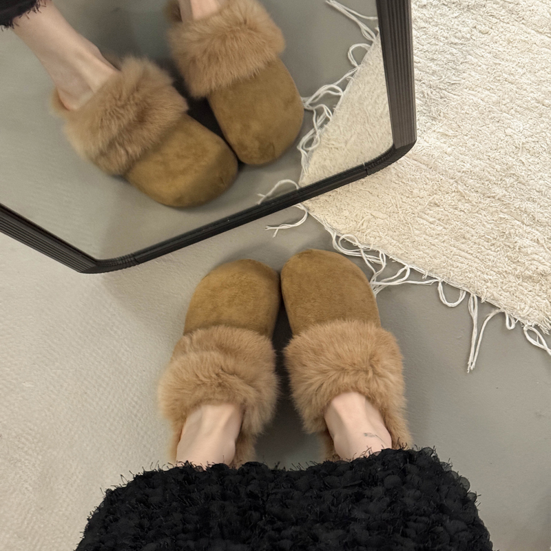 冬季新款时尚保暖加绒包头半拖鞋