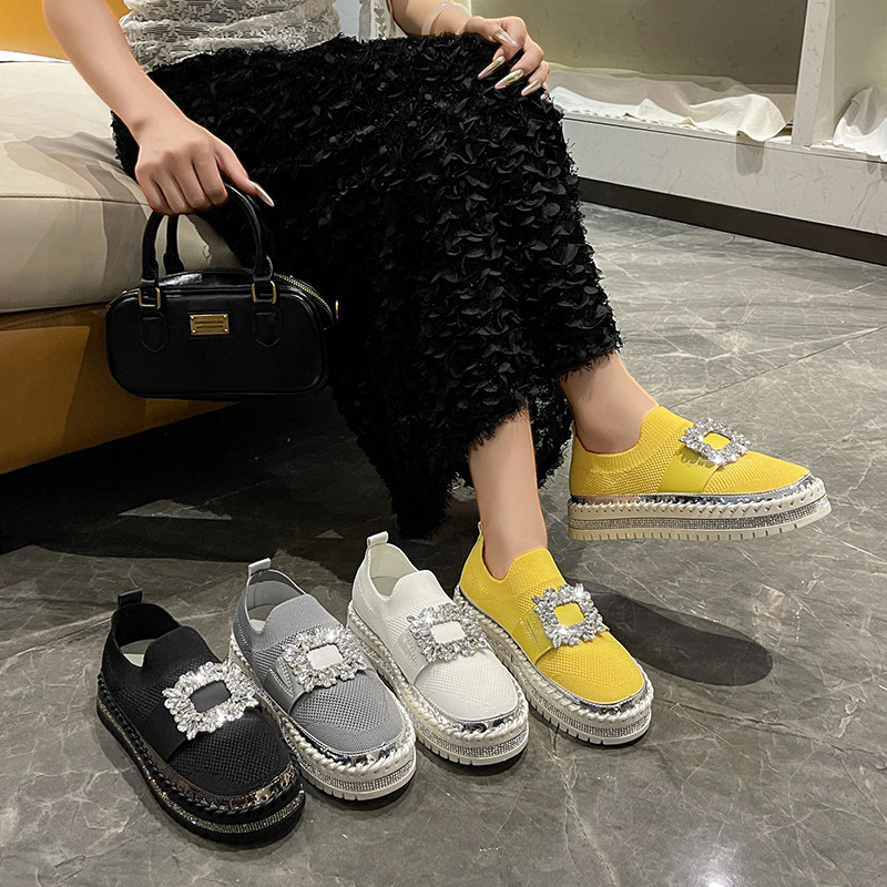 贝贝女2025新款秋季水钻方扣平底一脚蹬女鞋飞织乐福单鞋渔夫鞋,女鞋,深口单鞋,淘宝优惠券,粉丝福利购,淘宝优惠卷