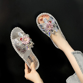 百搭水钻平底防滑小众凉拖鞋 网红拖鞋 夏季 外穿时尚 女个性 2025新款