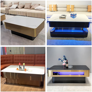 KTV酒吧不锈钢卡座发光茶几酒店会所大理石钢化玻璃轻奢桌子定制