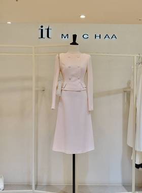 韩国专柜代购IT MICHAA春秋一字领收腰修身连衣裙IT M 5B OP500