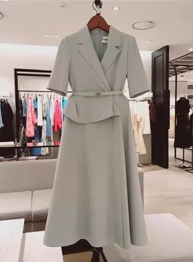 韩国代购 美夏MICHAA23夏季西装领连衣裙女收腰通勤MIN6WOP140